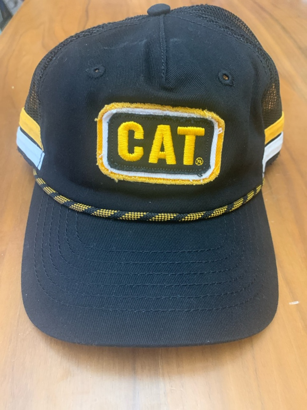 Caterpillar Black and Yellow Logo Rope-Trim Mesh Back Cap